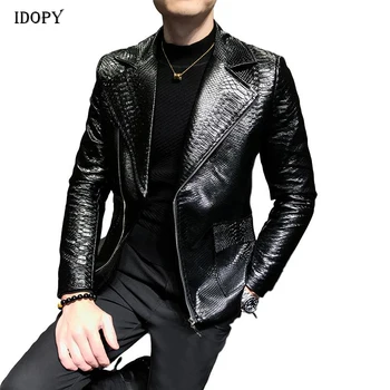 

Idopy 2019 New Handsome Leisure Zipper Faux Leather Jackets Men Clothing Turn Down Collar Male Jacket and Coat