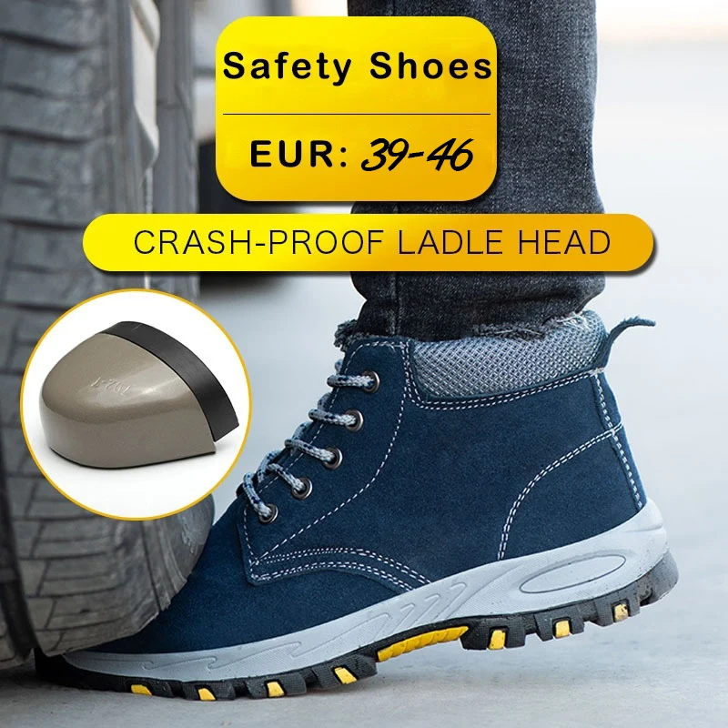 Men Indestructible Shoes Cow Leather Ankle Boots High Top Steel Toe Cap Lightweight Walking Hike Work Safety Shoes For Winter