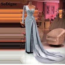 SoDigne vestido De fiesta De sirena para mujer, traje De noche árabe De satén con lentejuelas brillantes De Dubái, con un solo hombro