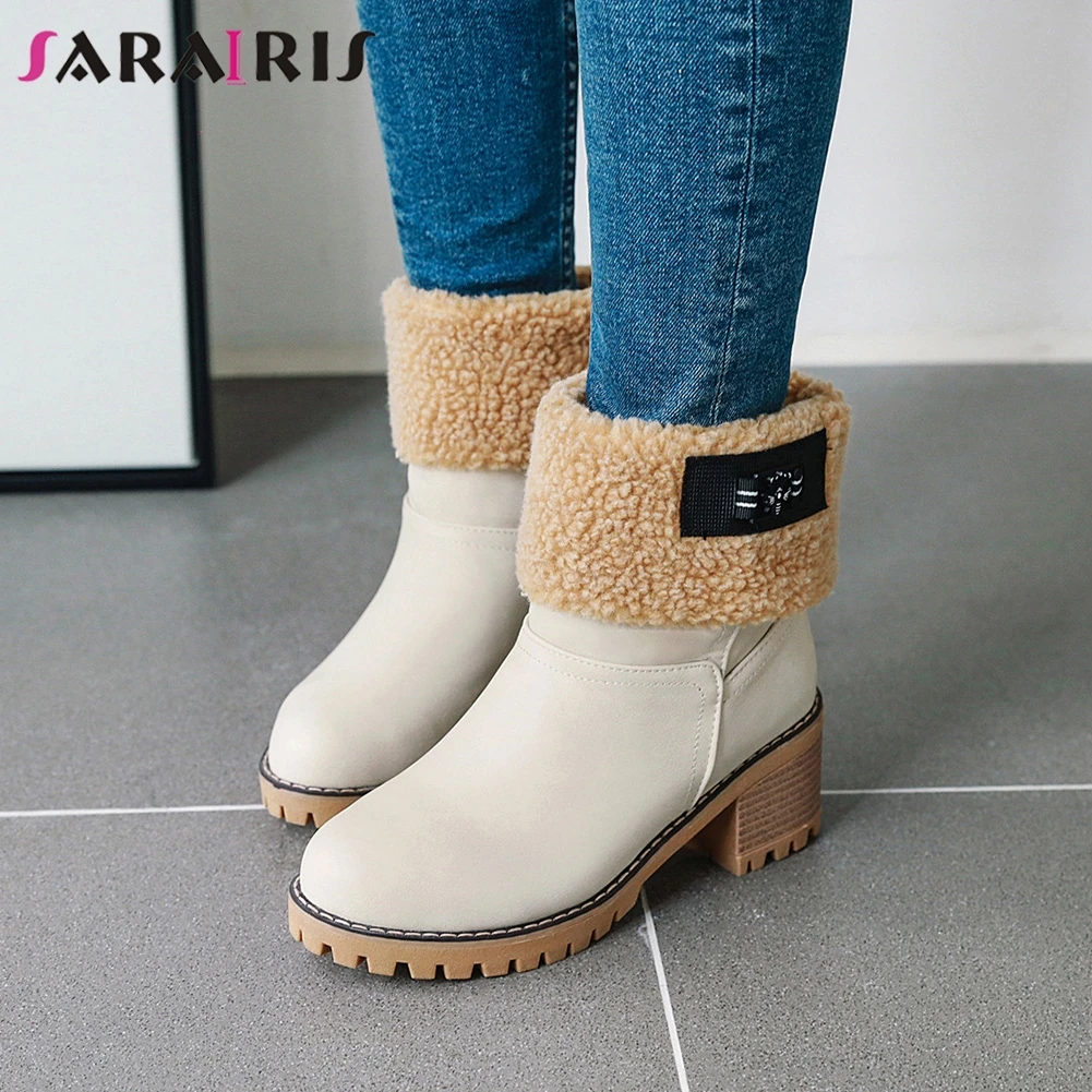 

SARAIRIS Winter 34-46 Retro Turned Over Edges Booties Ladies Platform Ankle Boots Women 2019 non-slip High Heels Shoes Woman