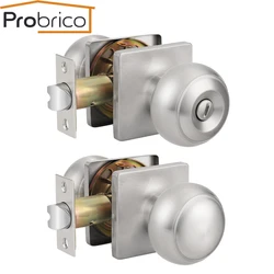 Probrico Door Lock Round Ball Knob with Square Rosette, Interior Passage Locks Stainless Steel DLS09SN Door Opening Tool
