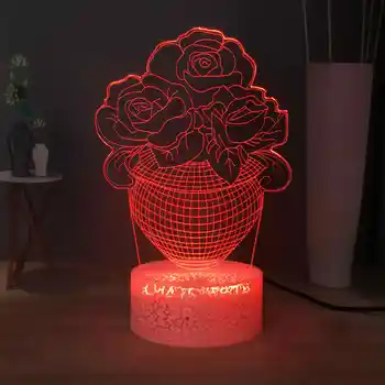 

Romantic Girls Night Light Beautiful Flower RGB 7colorful Desk Lamp Sweet USB Touch Rose Table Lamp Lover's Holiday Gift