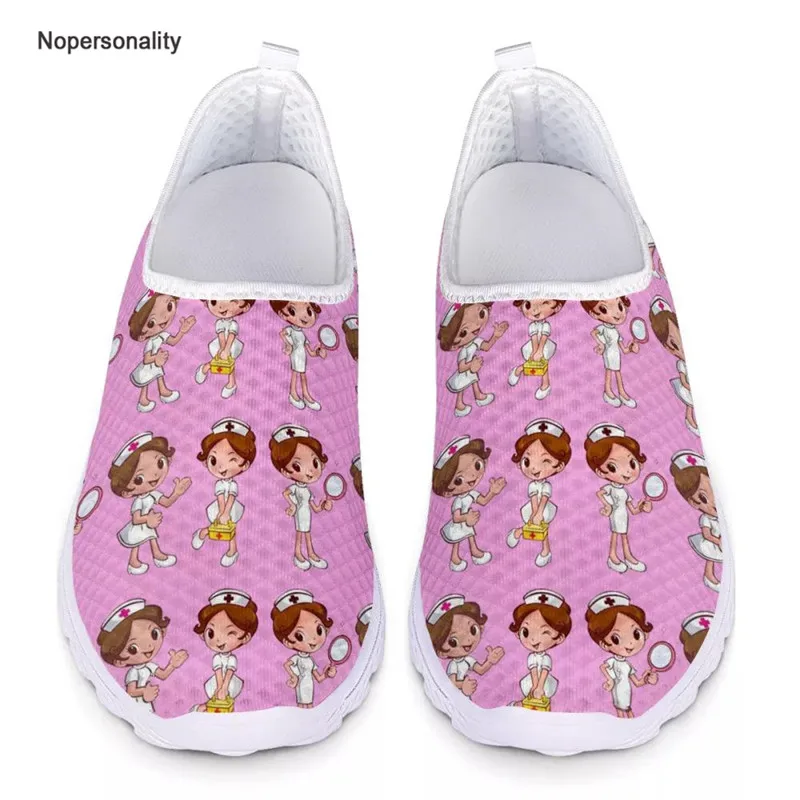 

Nopersonality Women's Shoes Fashion Pink Nurse Design Casual Slip On Air Mesh Shoe Brand Designer Jogging Walking Sneakers Light