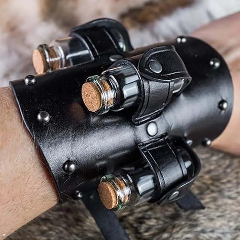 

Medieval Dark Sorcerer Witch Cosplay Accessory Leather Arm Warmers Viking Healer Alchemist Gauntlet Bracer Steampunk Armor Cuffs