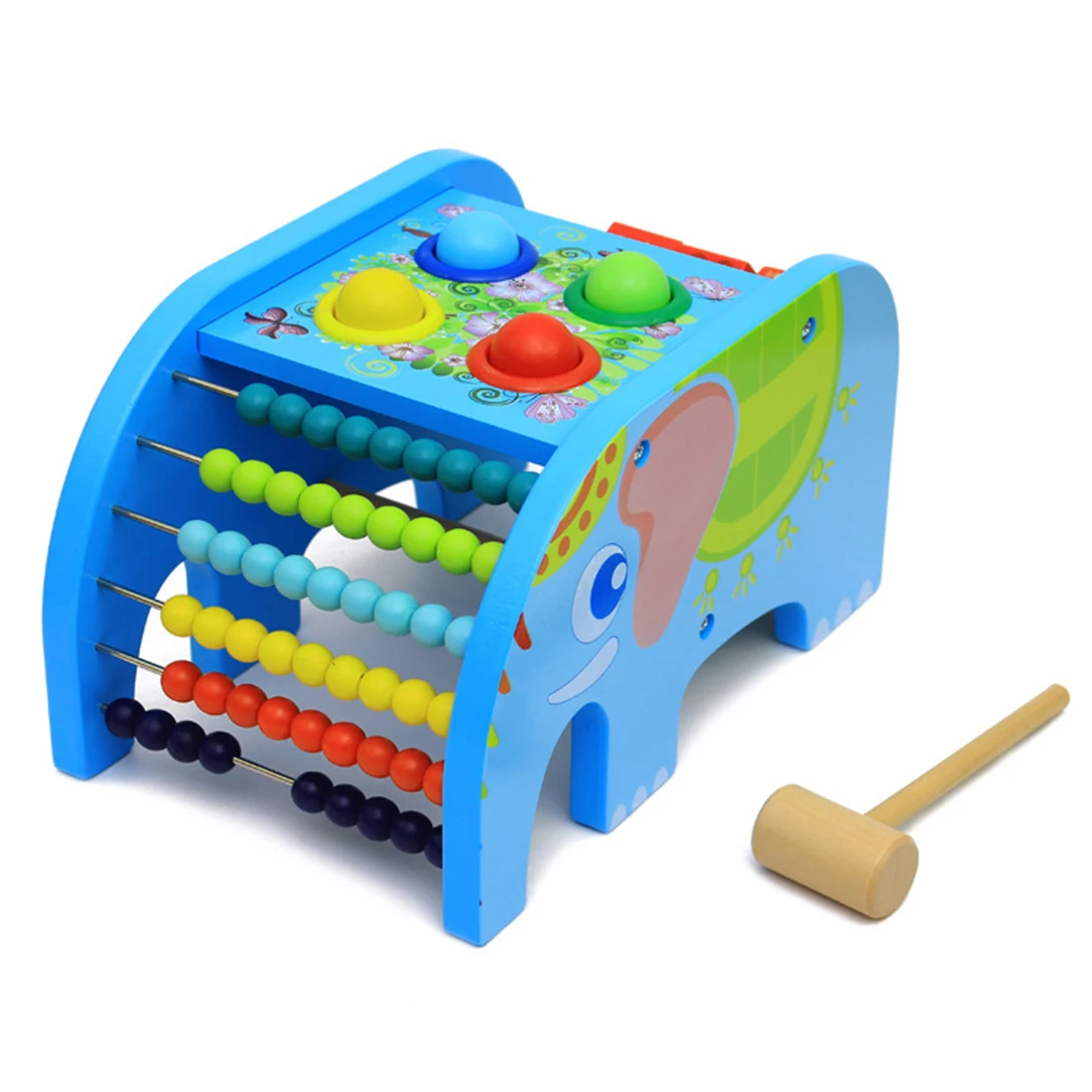  Children Wooden Elephant Knocking Table Multifunctional Abacus Flip Early science Development Toy F
