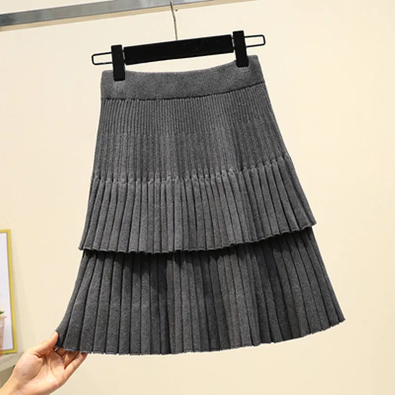 Зимние плиссированные трикотажные юбки Женская юбка с оборками завышенной
