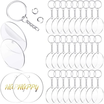 

Round Acrylic Keychain Blanks and Key Chains Set Clear Acrylic Pendant Transparent Circle Craft Charms for DIY Projects