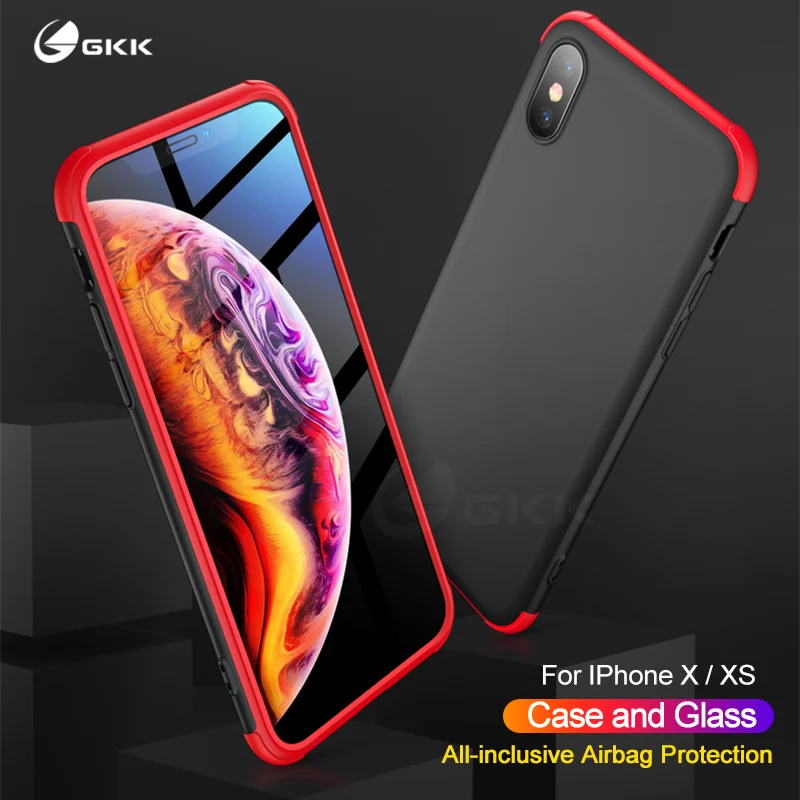 Оригинальный чехол GKK для iPhone X XS полноразмерный Матовый Жесткий из ПК с мягкими