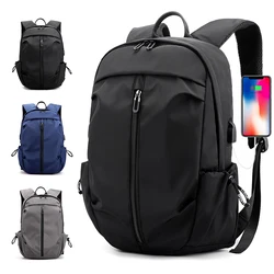 USB Backpack Men Nylon Waterproof Travel Bag New Simple Pure Color Backbag Leisure Light Fitness Male Bag Sports Bag Black Gray