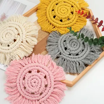 

Cotton Rope Placemat Cup Coaster Mug Kitchen Wedding Table Place Mat Tassels Handmade Non-slip Insulation Anti-hot Pad Home