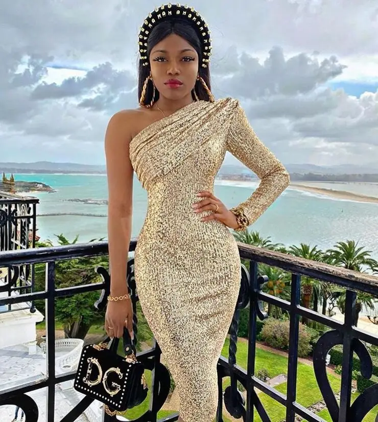 

Wholesale Sexy Long Sleeve Mesh Sequins Sparkly Glitter Women Winter Dress 2021 Designer Evening Party Dress Vestido