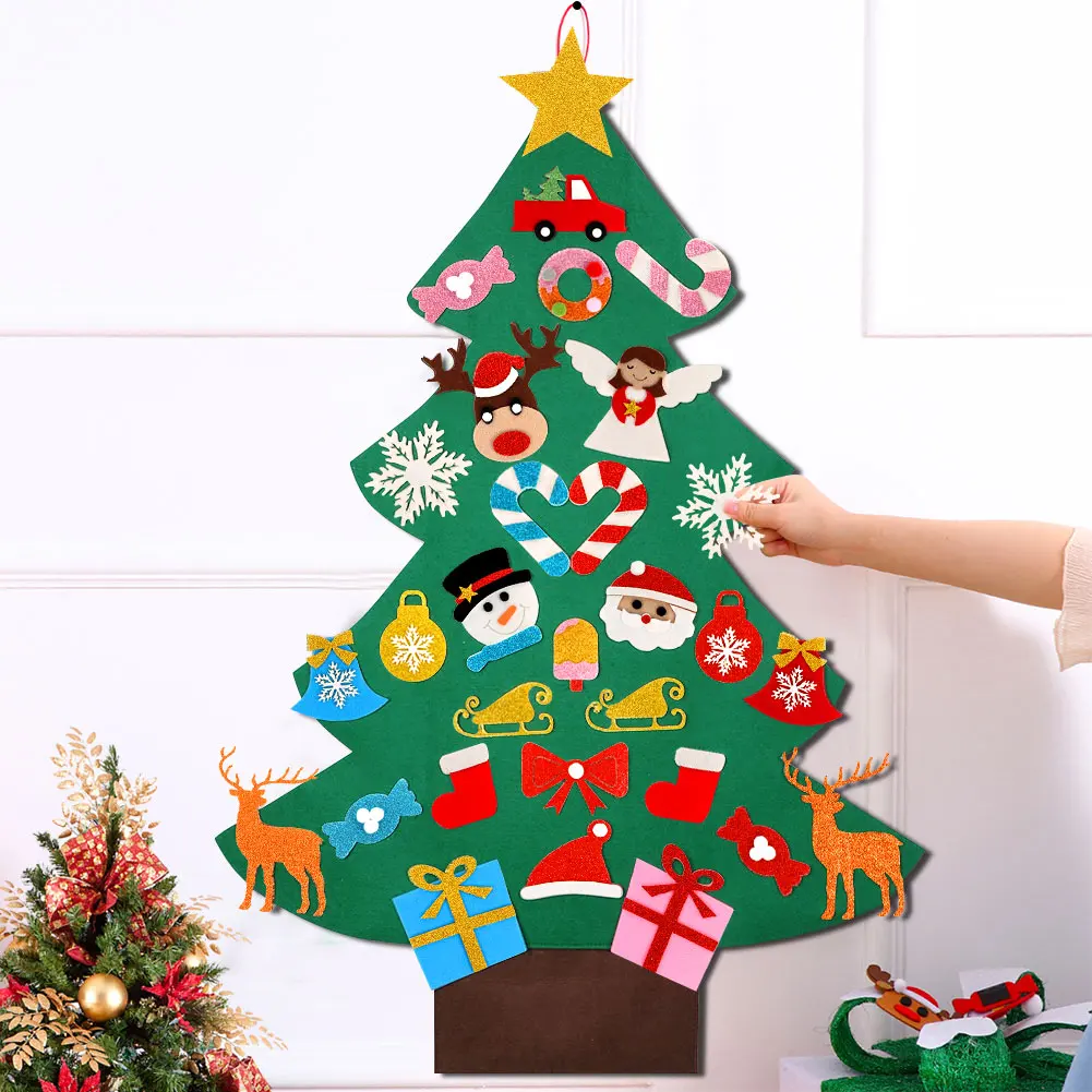 OurWarm Дети DIY Войлок Рождественская елка с орнаментом Дети год подарки на Рождество дверь Настенный декор