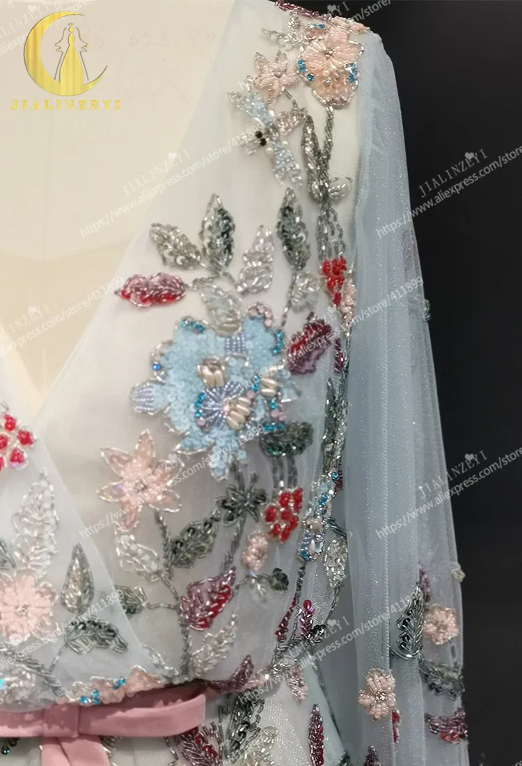 Rhine real Pictures Marchesa, длинные рукава, v-образный вырез, цветные бусины, официальные платья, арабские вечерние платья, Длинные
