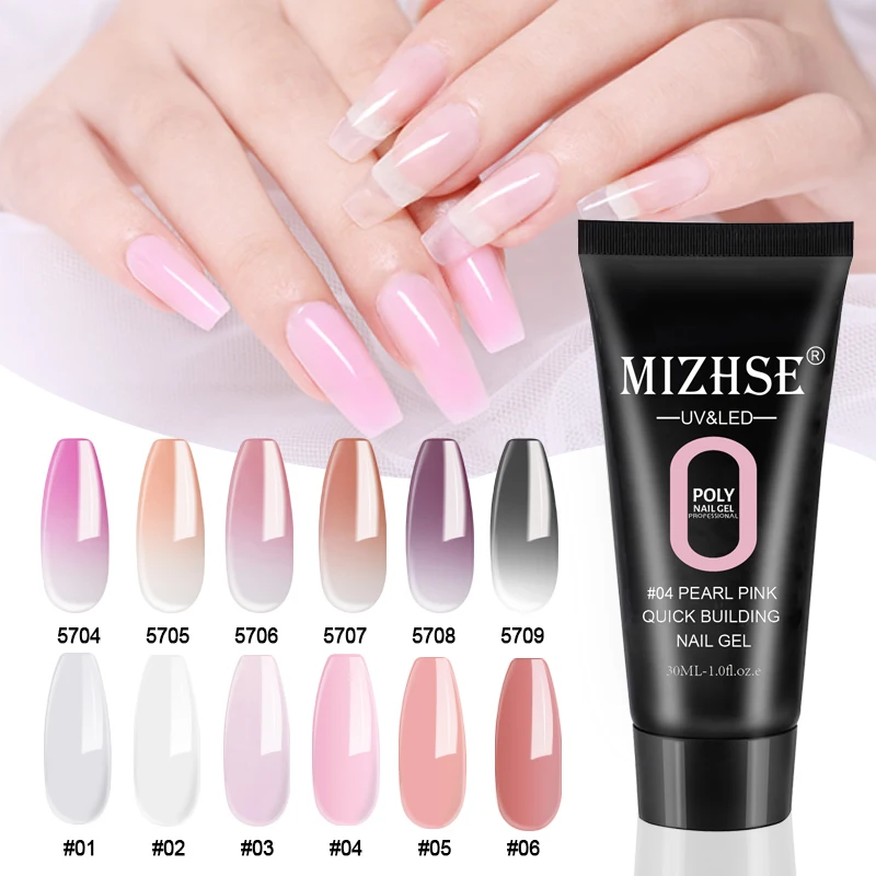 MIZHSE, акриловый цветной полигель, Кристальный, УФ светодиодный, для быстрого наращивания пальцев, гелевые наконечники, меняющие цвет, полигель для нейл-арта
