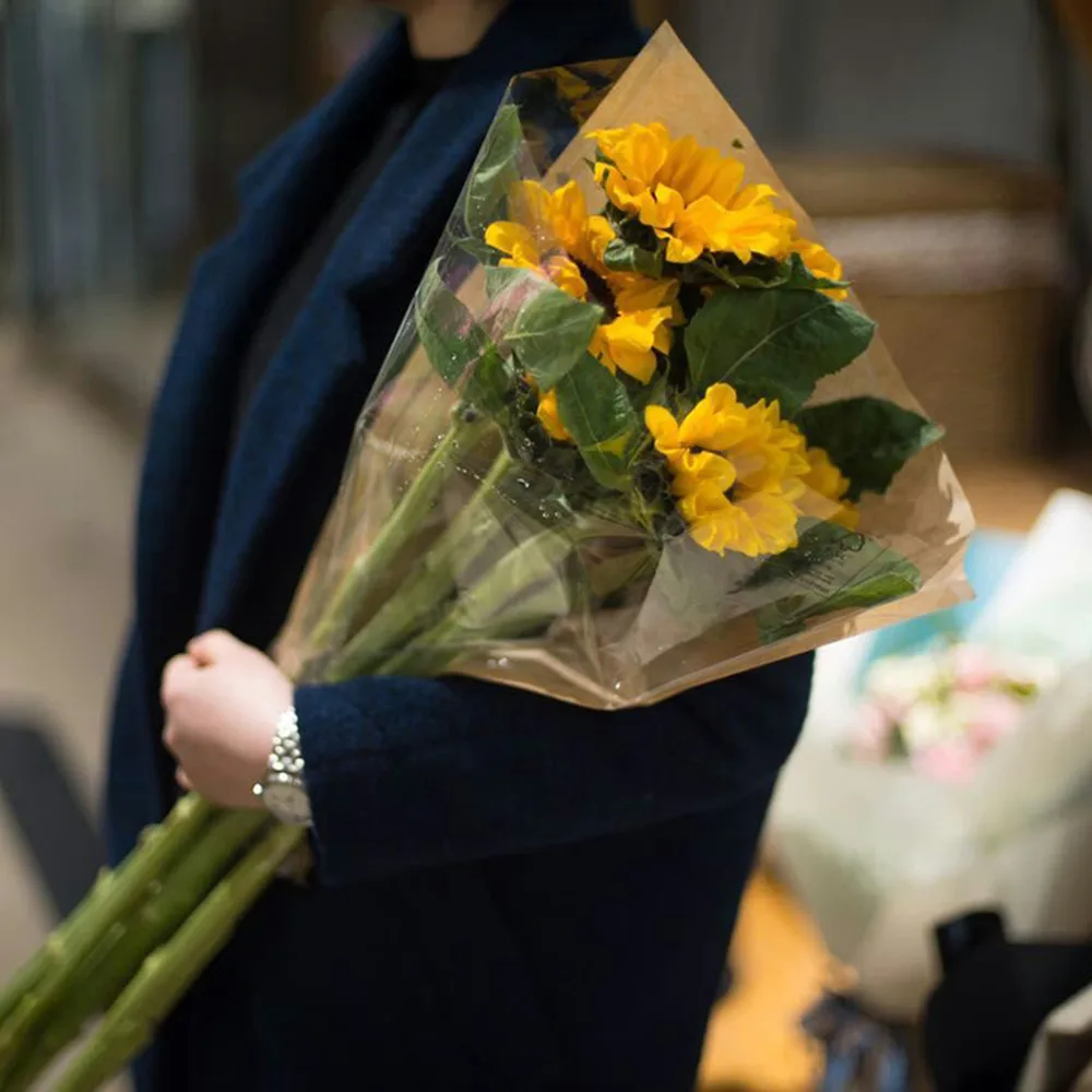 TAIZER Sacchetto per bouquet di fiori trasparente 50 pezzi Sacchetti di plastica a cono Manicotto per bouquet fresco di fiori Sacchetti di cellophane trasparente Sacchetti di regalo di San Valentino 
