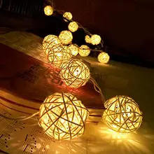 20 светодиодный ротанга шарики сказочные декоративные световые гирлянды Батарея работает Рождество патио гирлянды на свадьбу 3/5 см 10/20/40/80 светодиодный