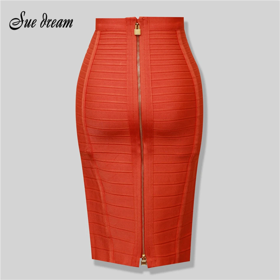 Bandage Skirt Orange Bodycon Sexy Black Blue Womens High-Quality Club Party Rayon Pencil