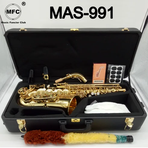 Музыкальный Fancier-клуб альт-саксофон MAS-991 золотой лак с Чехол Саксофон альт Лигатура мундштука камыша шеи музыкальный инструмент - Цвет: Светло-серый