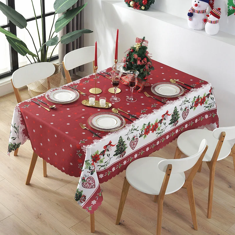 Christmas Tablecloth Stain Resistant Festive Pattern Rectangle Fabric Xmas Obrus 