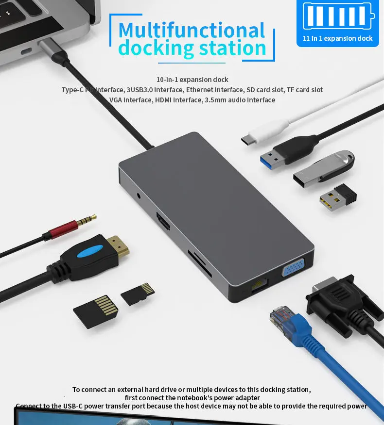 10-in-1 USB expansion dock USB3.0 SD TF HDMI VGA 3.5mm audio Ethernet interface for huawei xiaomi M