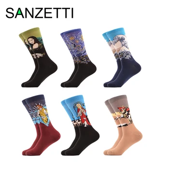 

SANZETTI 6 Pair/Lot 2020 Men Socks Cozy Pop Happy Socks Wedding Crew Socks Funny Novelty Special Gift Wonderful Bright Socks