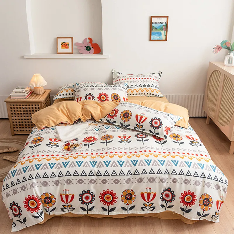 Reactive Printed Bedding Set Home Duvet Cover Set Soft Bed Sheet