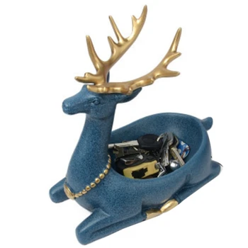 

HOT-Home Decoration Desktop Key Phone Storage Box for Living Room Ornaments Jewelry Storage Display Holder Resin Deer Figurines