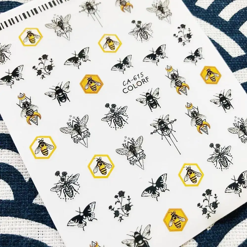 CA-615-197-198 пчелы жук стикеры 3D на ногти Nail Art Наклейка шаблон инструмент для ногтевого дизайна украшения