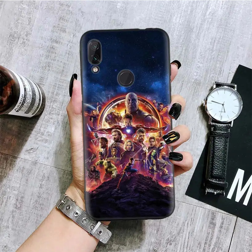 С принтами "Marvel", "Мстители", черная крышка чехол для телефона для Xiaomi Redmi Note фотоаппаратов моментальной печати 8 7 7S 7A 6 S2 GO K20 Pro 6A mi 6X 5X A1 CC 9 8 Coque