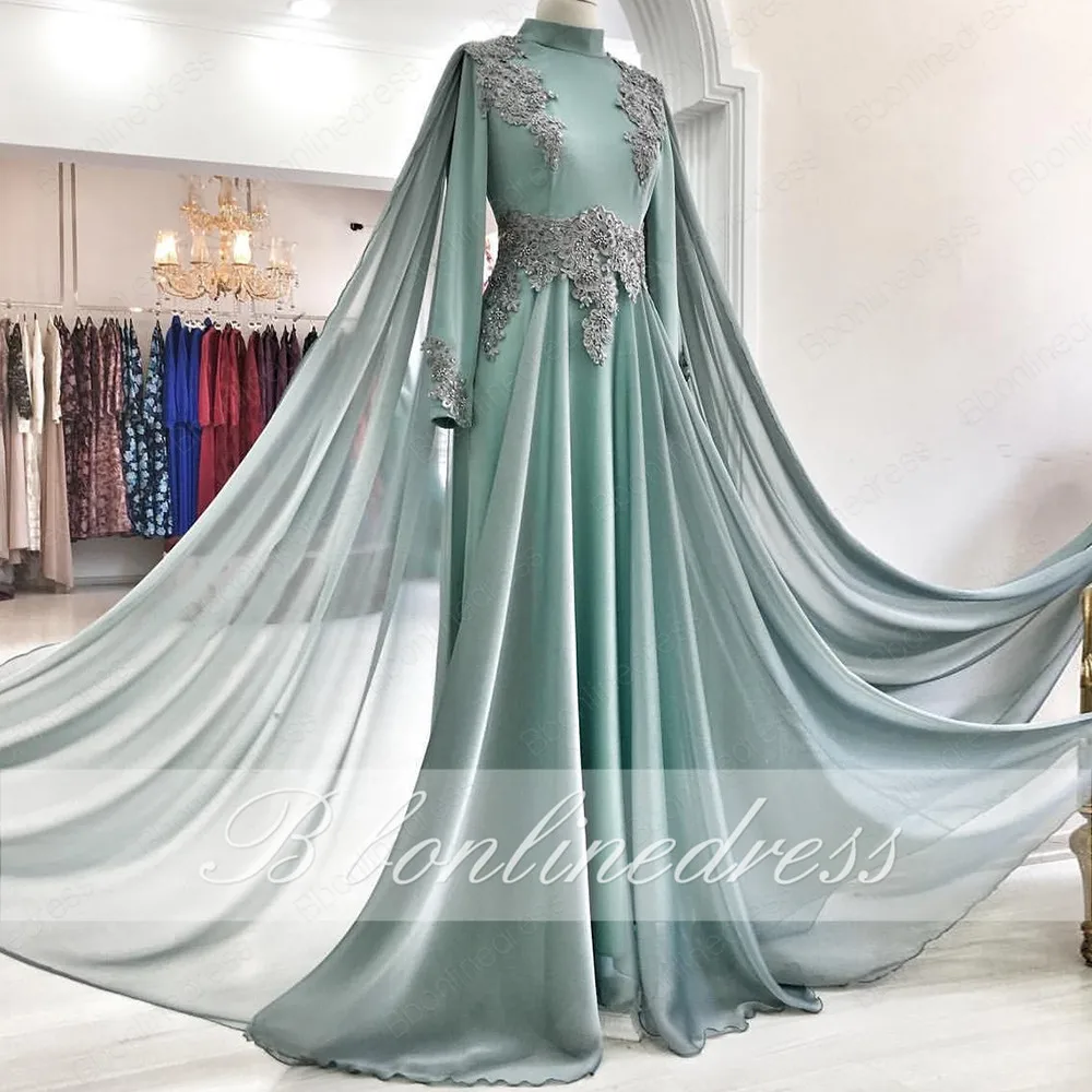 

Long Sleeve Muslim Evening Dress 2020 Embroidery robe soiree Islamic dubai Hijab Evening Gowns Pantsuit Formal Prom Dress