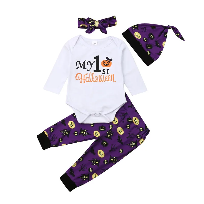 

Halloween 2 Styles Infant Baby Boy Girl Halloween Clothes Pumpkin Romper Long Sleeve Jumpsuit Tops Pants Hat Outfit Set Clothes