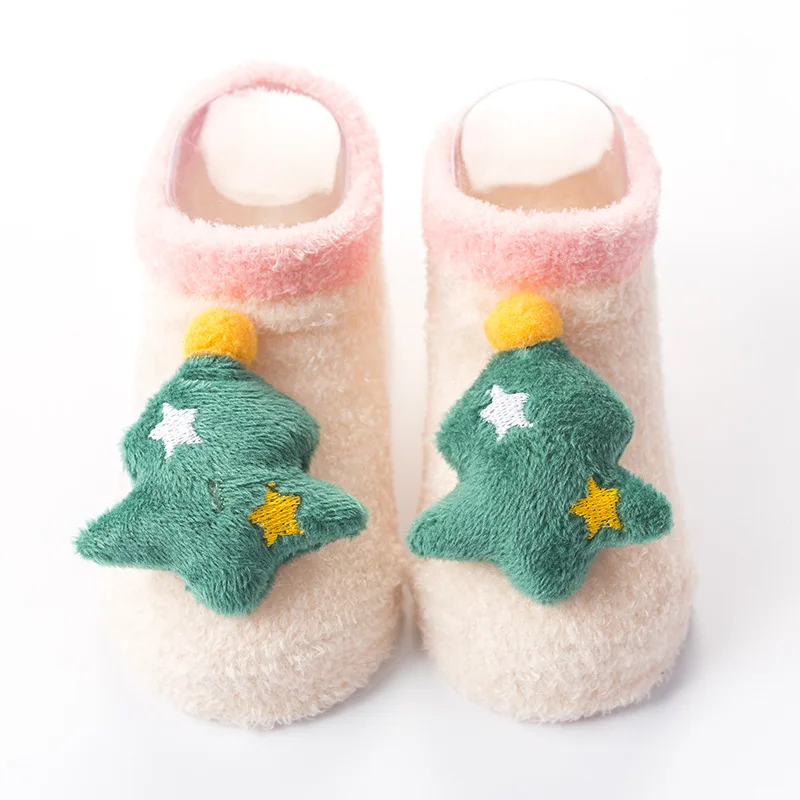 Носки для малышей рождественские Нескользящие Короткие Носки с рисунком для малышей, зимние теплые милые носки для маленьких девочек и мальчиков - Цвет: Tree