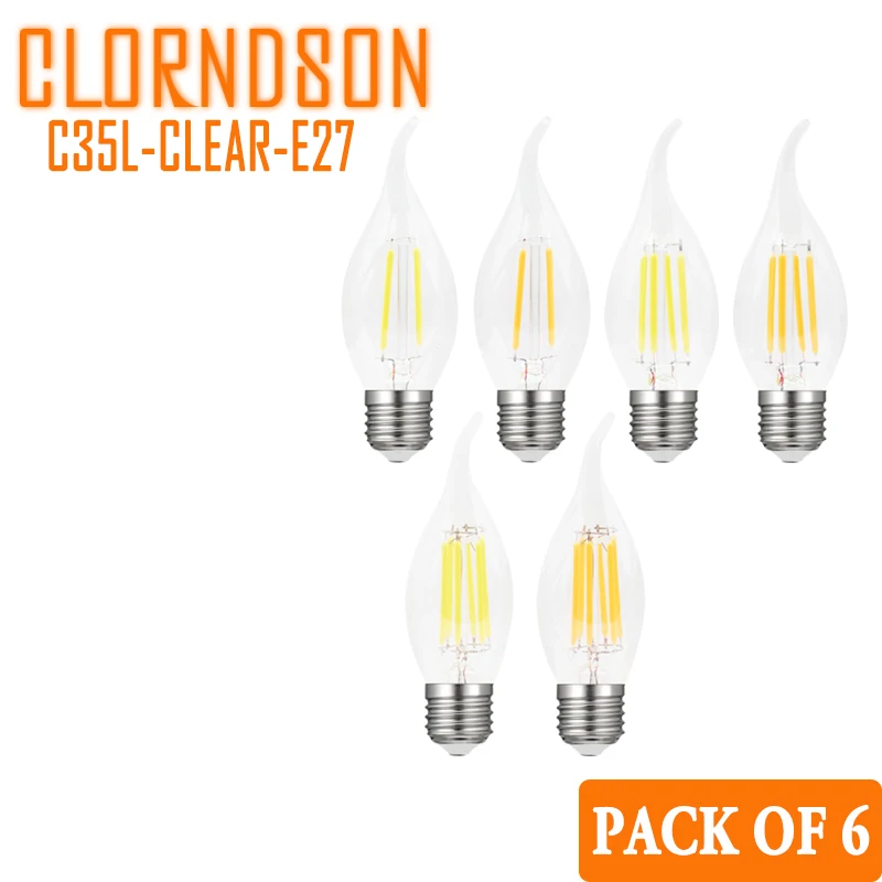 Pack of 6 Dimmable 2Watts - 8Watts Edison E26 E27 LED Bulbs Retro Candles Lamp 110V 220V Filament Decor Incandescent | Лампы и