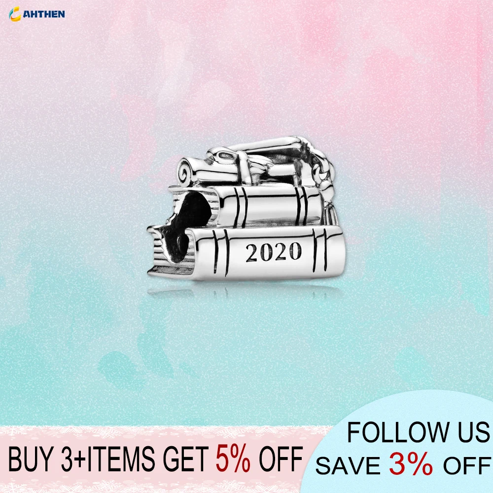 

2020 Spring New Arrival 100% 925 Sterling Silver Beads 2020 Graduation Books Charms fit Original Pandora Bracelets Women Jewelry