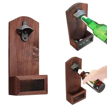 

1 Pcs Vintage hanging wall-mounted wooden beer bottle opener kitchen bar tool