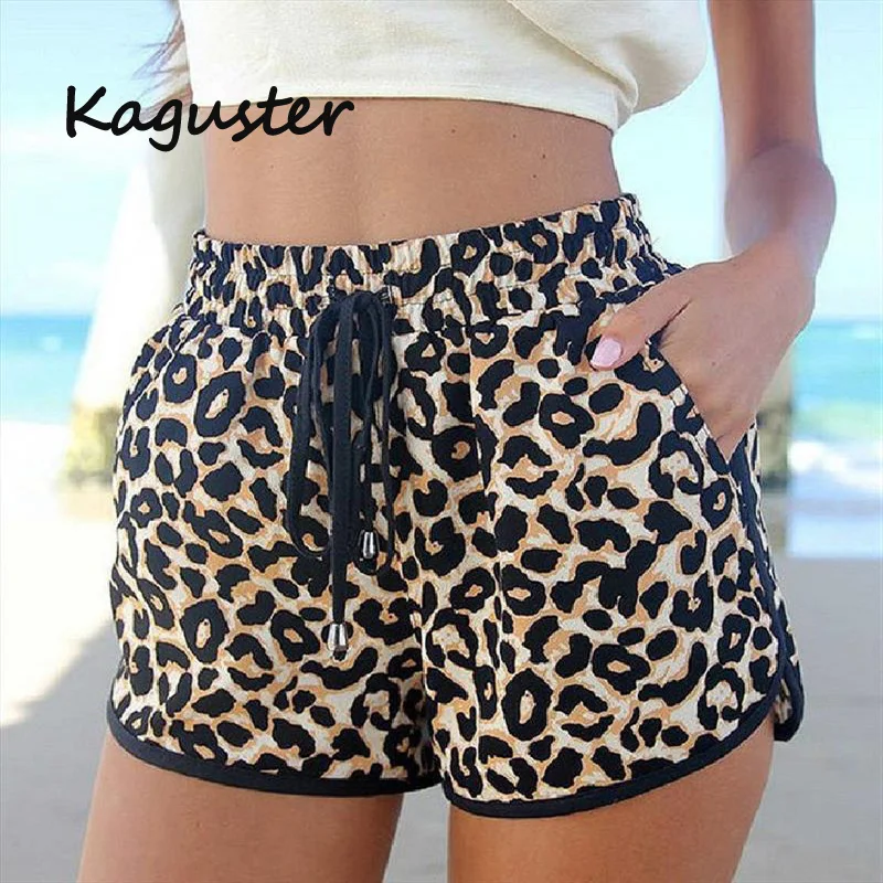 Leopard Lace Up High Waist Cotton  Beach Shorts 7