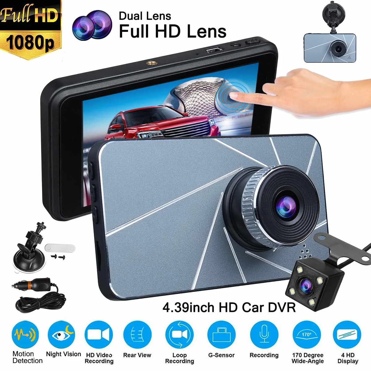 1080P Car DVR Rearview Dual Dash Cam Camera Vehicle Front Rear HD Video Recorder