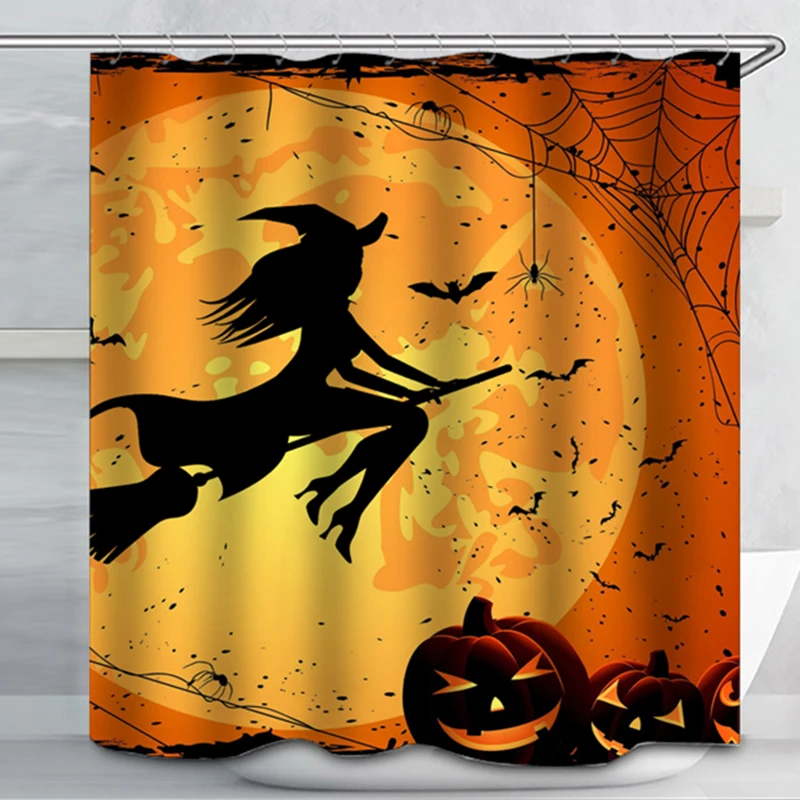 Хэллоуин водонепроницаемый Душ занавес с крючками Оранжевый Черный ведьма ванная комната занавес s Нескользящие ковры коврик набор