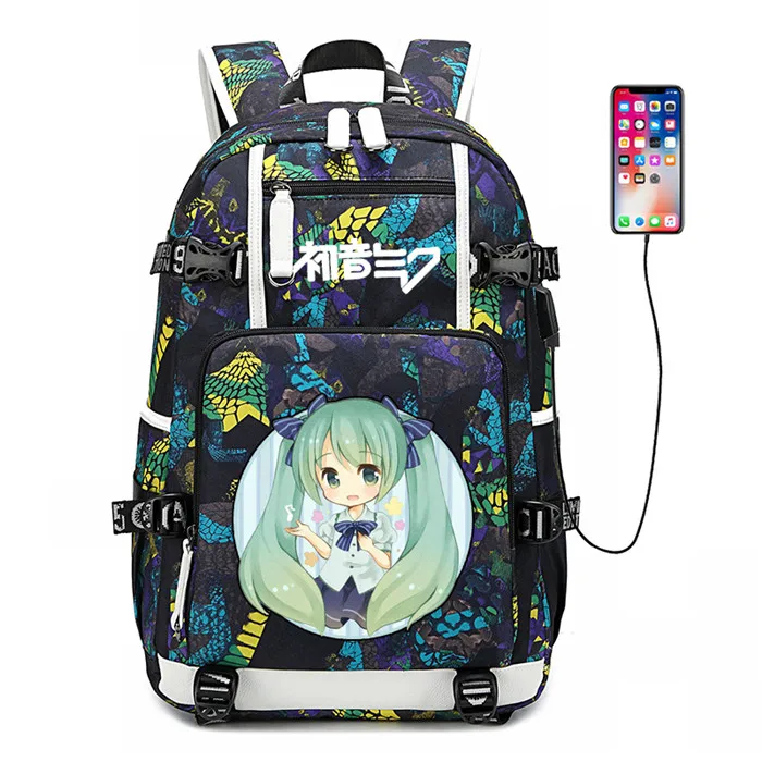 26 Hatsune Miku Women Cute Back Pack Canvas School Bags Bookbag Large Travel Bagpack USB Charging Laptop Backpack Men Backpack - Цвет: 26