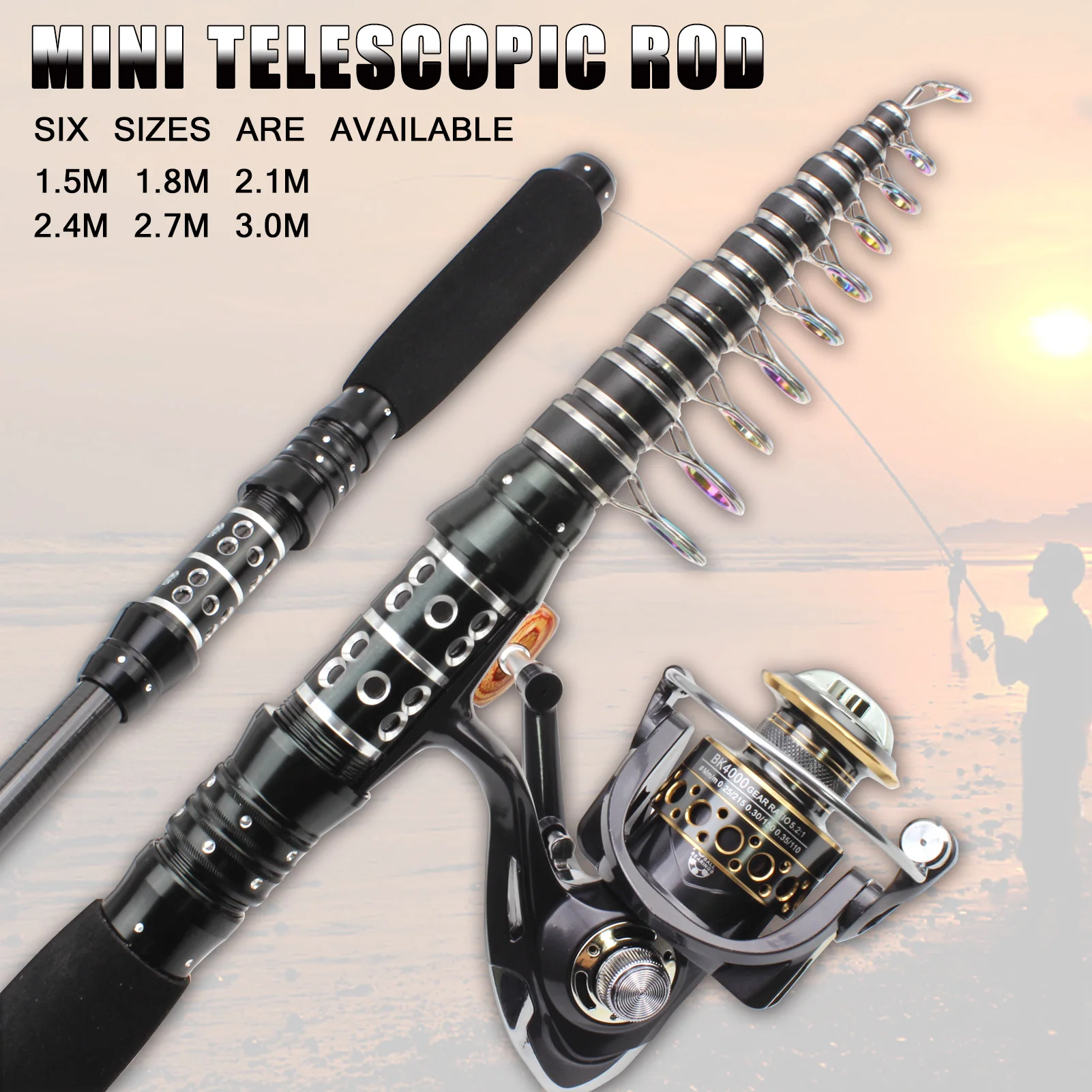 

NEW 1.5M-3.0M High Quality Rod Reel Combos Super short Pocket fishing rod telescopic Carbon Spinning Rod Travel Fishing Tackle
