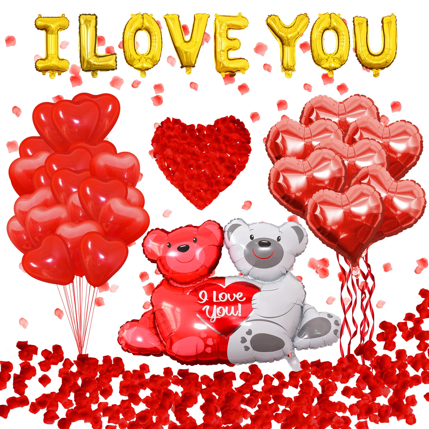 

New Love Bear Red Heart Balloon 2021 Valentine's Day Party Balloon Arch Rose Petals Wedding Flower Decoration Wholesale