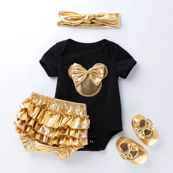 

4pcs Disney Summer cotton rompers new girl baby Mickey moue short-sleeved robe suit 0-2 years old baby crawling suit rompers