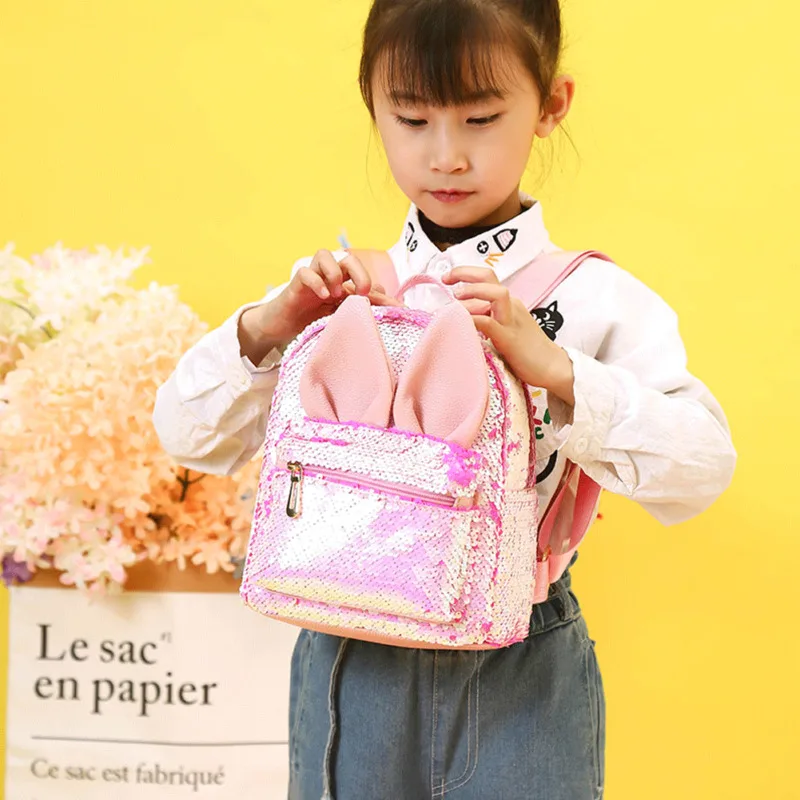 

2019 Fashion Sequin Children Backpack Solid Color Leather Travel Women Backpacks For Girls Bling School Shoulder Bag Bagpack