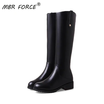 

MBR FORCE 2020 new winter leather leather boots women's shoes high-heeled thickened mid-calf female warm fashion high boots