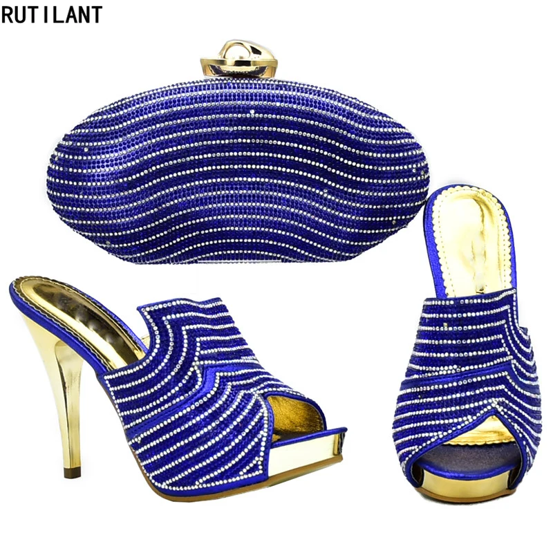 

Latest Design Italian Shoes and Bags To Match Shoes with Bag Set Decorated with Rhinestone Nigerian Shoes and Matching Bags Set