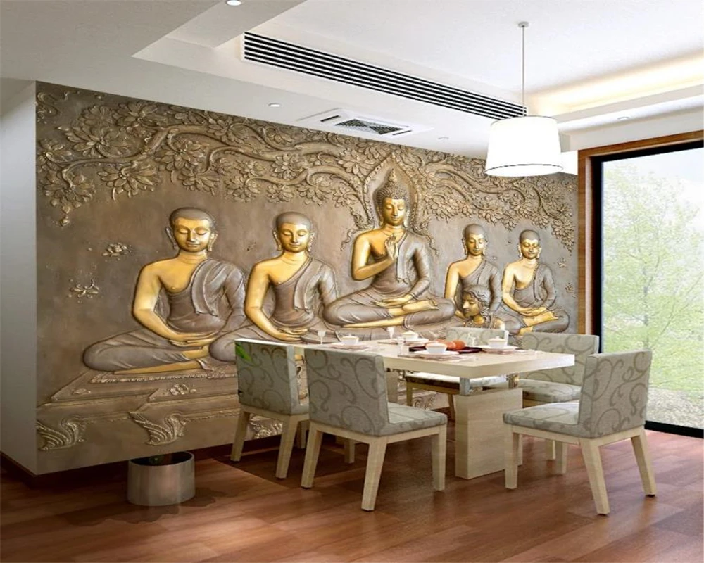 3d Photo Wallpaper Custom 3D embossed golden Buddha background wall Silk Mural | Обустройство дома