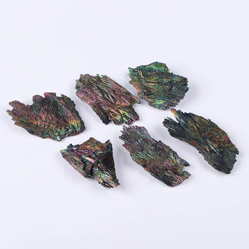 

1PC Natural Quartz Crystal jet Stone Rainbow Titanium Cluster Peacock Blue Electroplating Feather Mineral Specimen Healing