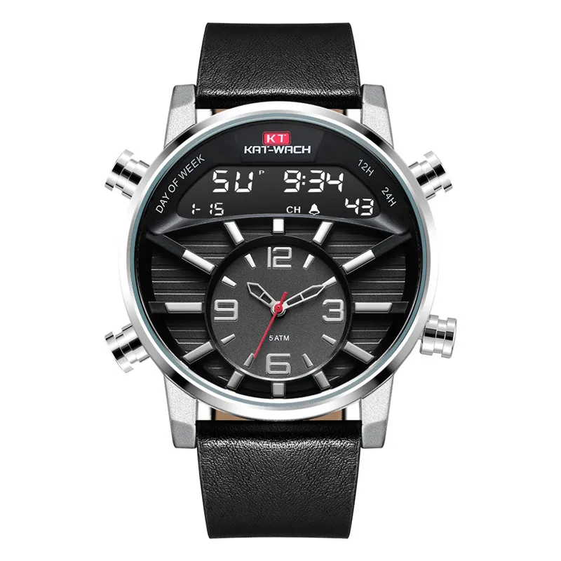 

KAT Tidal Current Design Leather Fashion Sports Mens Watches 5 ATM Waterproof Watch Men Quartz Luxury Brand Relogio Masculino