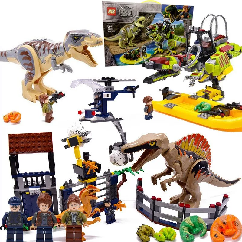 

New Jurassic World Dinosaur Tyrannosaurus Rex T. Rex Transport Triceratop Building Block Bricks Toy For Children
