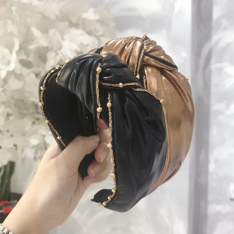 Дамская Мода женские аксессуары для волос из искусственной кожи PU ткань бисера